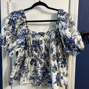 Express White and Blue Floral Blouse
